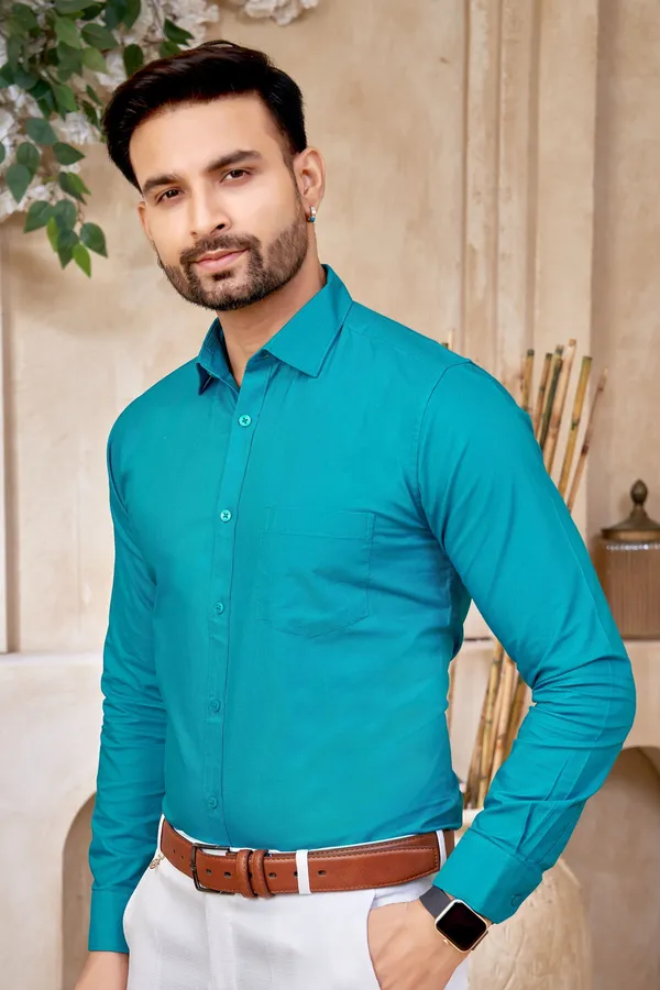 Premium_&_Soft_Blue_Cotton_Satin_Solid_Semi_Formal_Shirt_For_Men