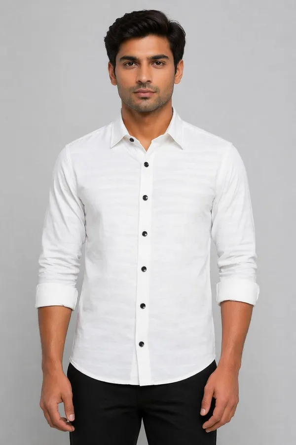 White_Cotton_Lycra_Solid_Semi_Formal_Shirt_For_Men