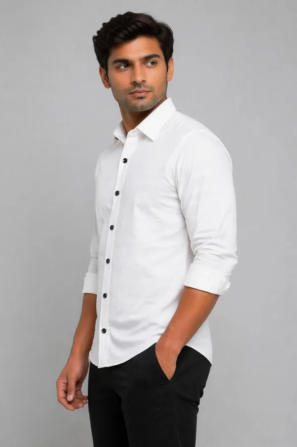 White_Cotton_Lycra_Solid_Semi_Formal_Shirt_For_Men