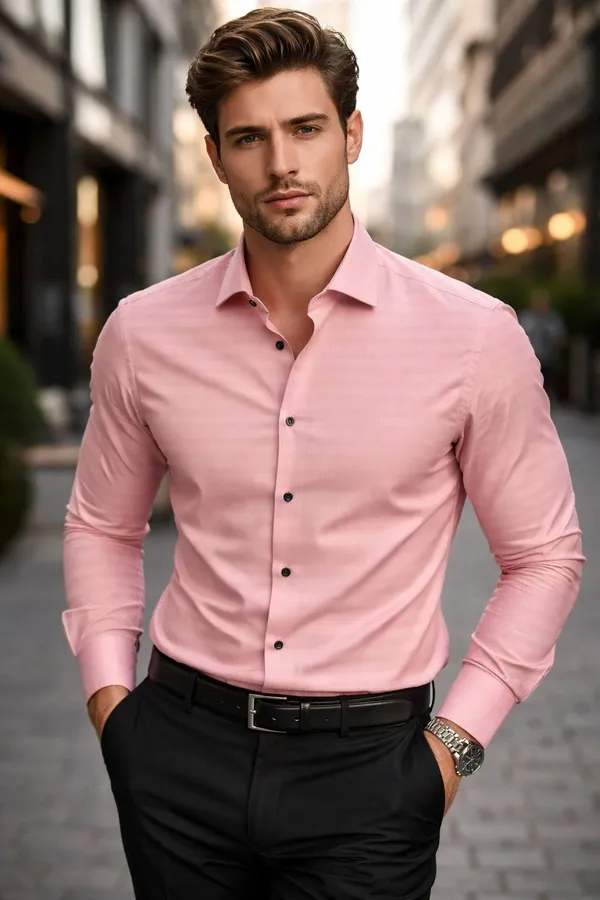 Premium_&_Soft_Pink_Cotton_Lycra_Solid_Semi_Formal_Shirt_For_Men