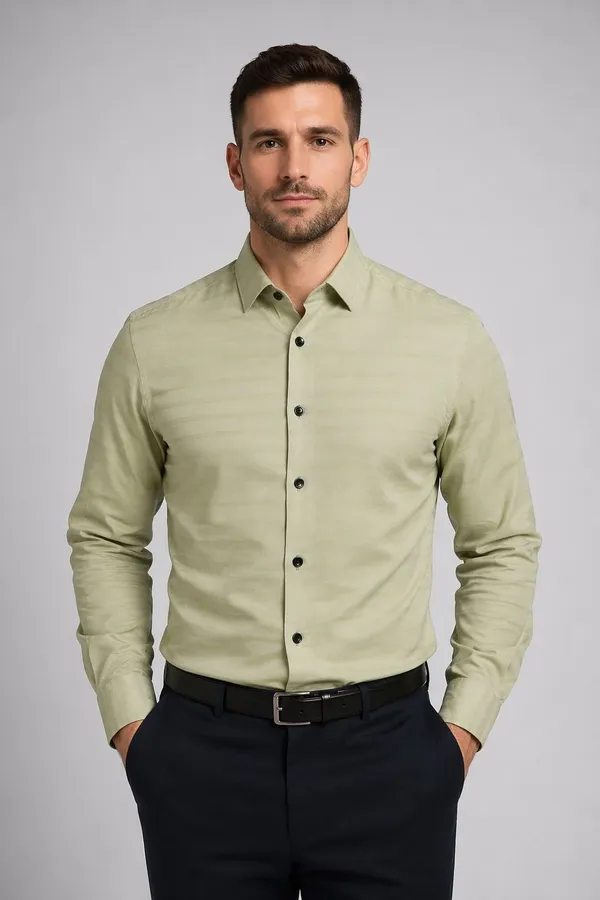 Premium_&_Soft_Light_Green_Cotton_lycra__Semi_Formal_Shirt_For_Men