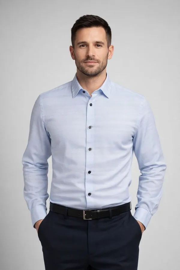 Premium_&_Soft_Blue_Cotton_Lycra_Solid_Semi_Formal_Shirt_For_Men