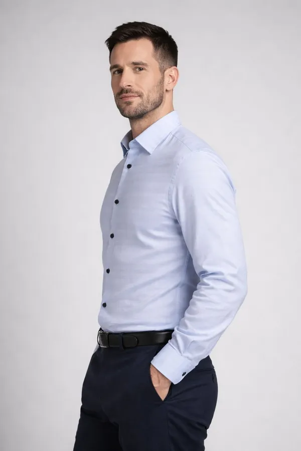 Premium_&_Soft_Blue_Cotton_Lycra_Solid_Semi_Formal_Shirt_For_Men
