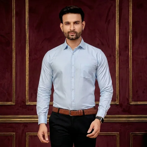 Premium_&_Soft_Light_Blue_Cotton_Solid_Semi_Formal_Shirt_For_Men