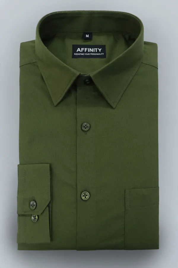 Premium_&_Soft_Olive_Green_Cotton_Semi_Formal_Shirt_For_Men