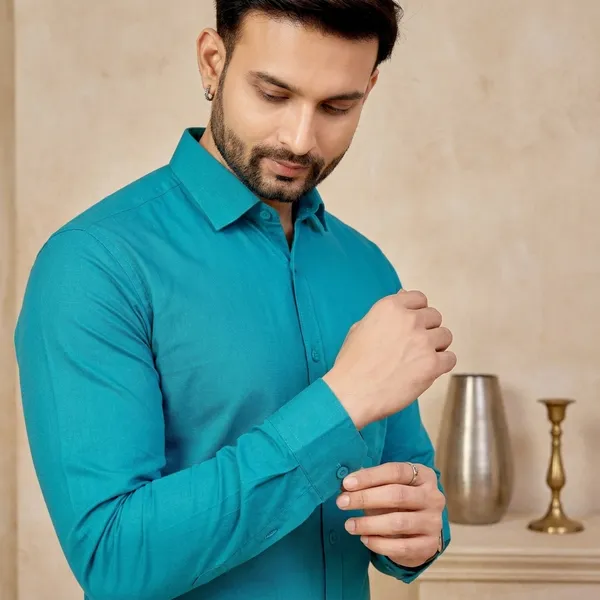 Premium_&_Soft_Blue_Cotton_Satin_Solid_Semi_Formal_Shirt_For_Men