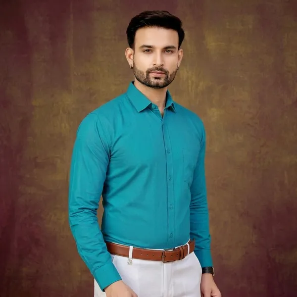 Premium_&_Soft_Blue_Cotton_Satin_Solid_Semi_Formal_Shirt_For_Men