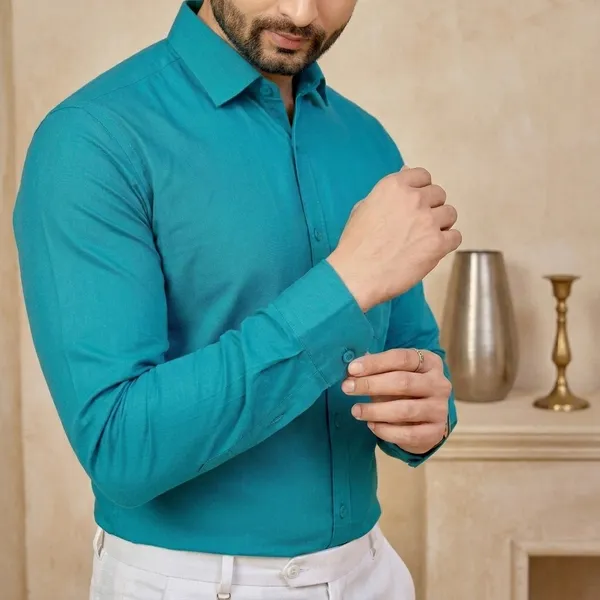 Premium_&_Soft_Blue_Cotton_Satin_Solid_Semi_Formal_Shirt_For_Men