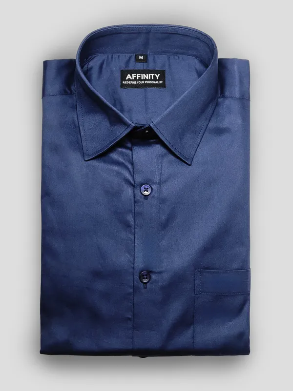 Premium_&_Soft_Blue_Cotton_satin_Semi_Formal_Shirt_For_Men