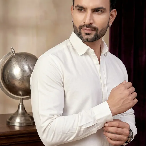 Premium_&_Soft_White_Cotton_Solid_Semi_Formal_Shirt_For_Men