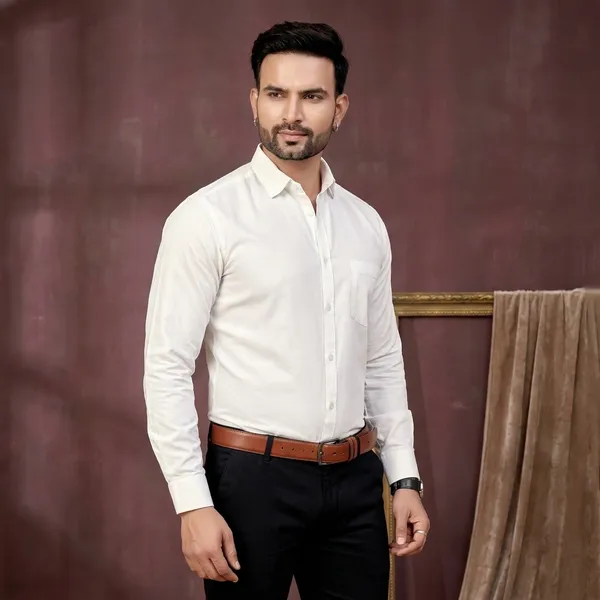 Premium_&_Soft_White_Cotton_Solid_Semi_Formal_Shirt_For_Men