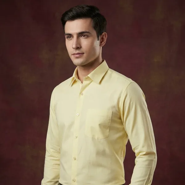 Premium_&_Soft_Lime_Yellow_Cotton_Semi_Formal_Shirt_For_Men
