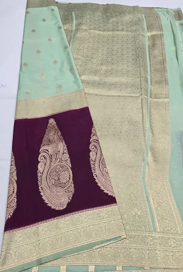 Pestal_Green_with_maroon__Banarasi_borcked_Khadi_Georget__Saree_with_rain_drop_weave