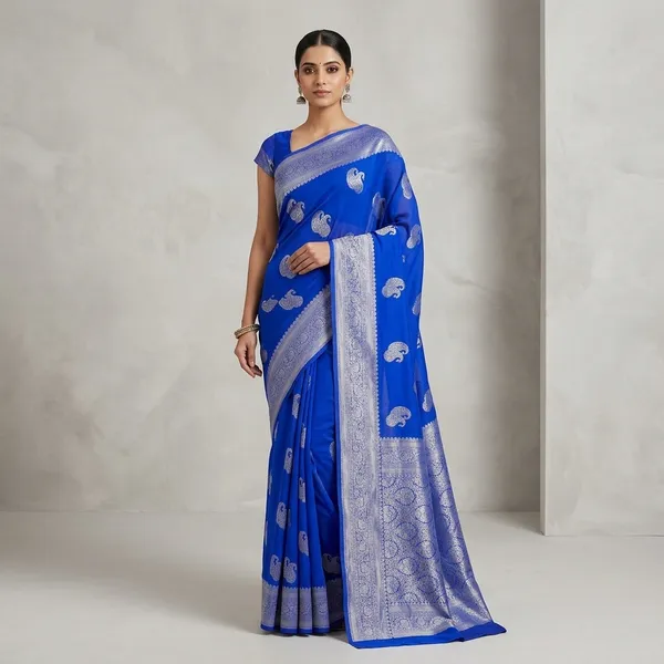 Blue_Khadi_Georgette_Premium_Saree_For_Women