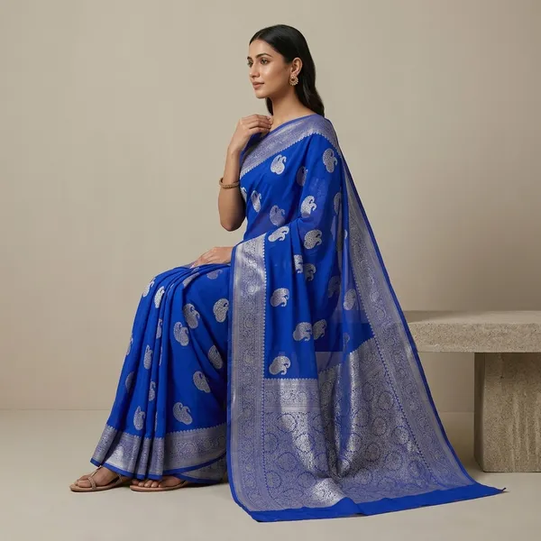 Blue_Khadi_Georgette_Premium_Saree_For_Women