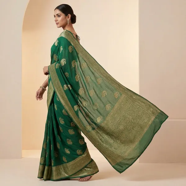 Green_Khadi_Georgette_Premium_Saree_For_Women