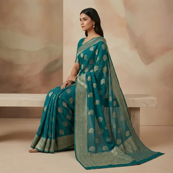 Teal_Blue_Khadi_Georgette_Premium_Saree_For_Women