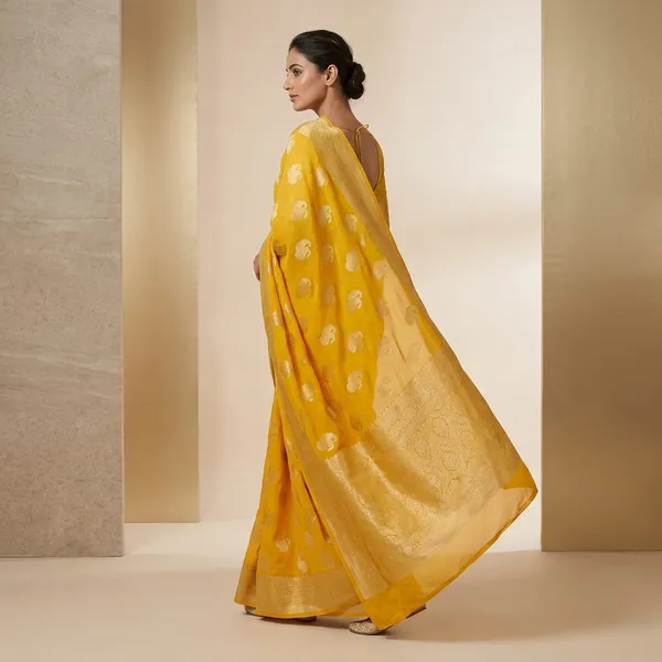 Yellow_Khadi_Georgette_Premium_Saree_For_Women