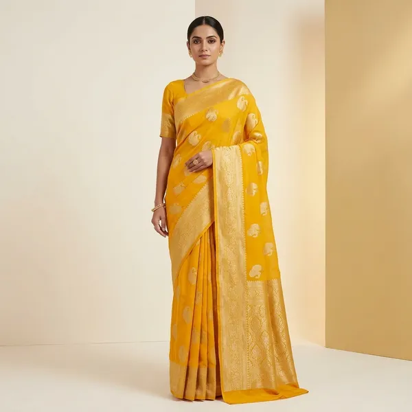 Yellow_Khadi_Georgette_Premium_Saree_For_Women