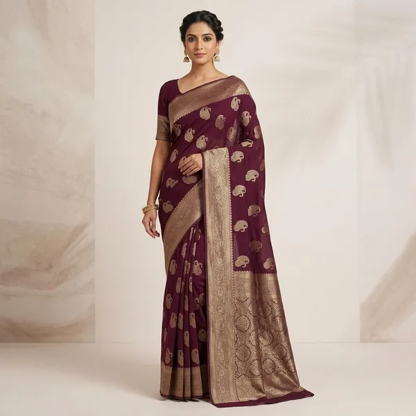 Wine_Khadi_Georgette_Premium_Saree_For_Women