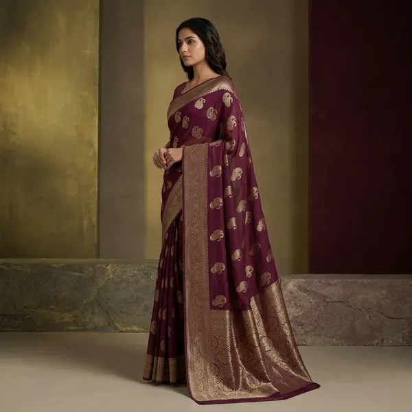 Wine_Khadi_Georgette_Premium_Saree_For_Women