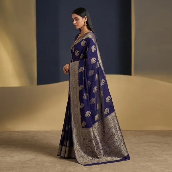 Dark_Navy_Blue_Khadi_Georgette_Premium_Saree_For_Women