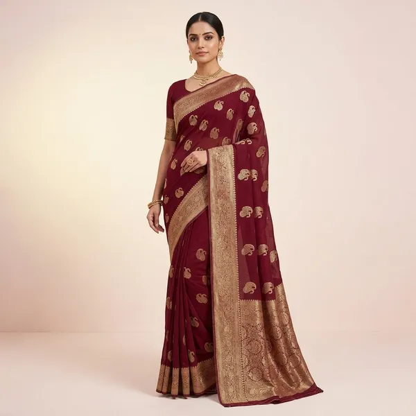 Maroon_Khadi_Georgette_Premium_Saree_For_Women