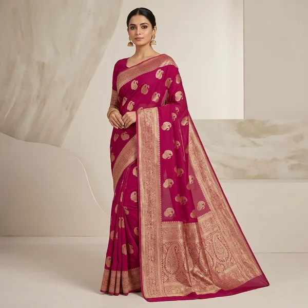 Magenta_Khadi_Georgette_Premium_Saree_For_Women