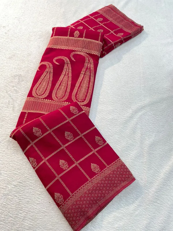 crimson___with_pure_Crush_Gerogette_saree_with_suber_sattel_jaree_in_checks_and_Shankka_design
