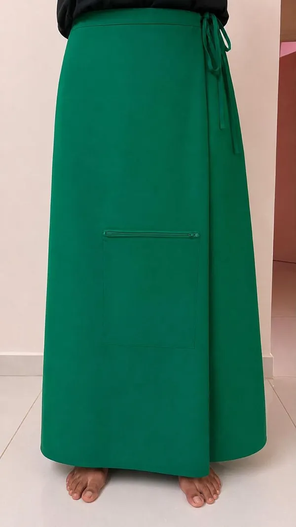 Green__Cotton_Saree_inner_with_hidden__Zippered_Pouch_with_Velcro_Loop__Clear_