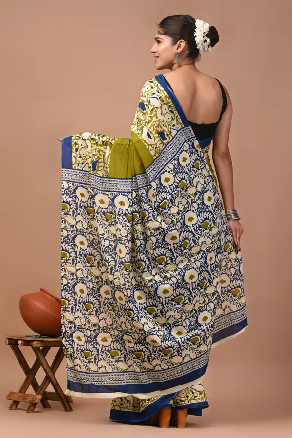 Olive_Green_Cotton_Mulmul_Kalamkari_Print_Saree_For_Women