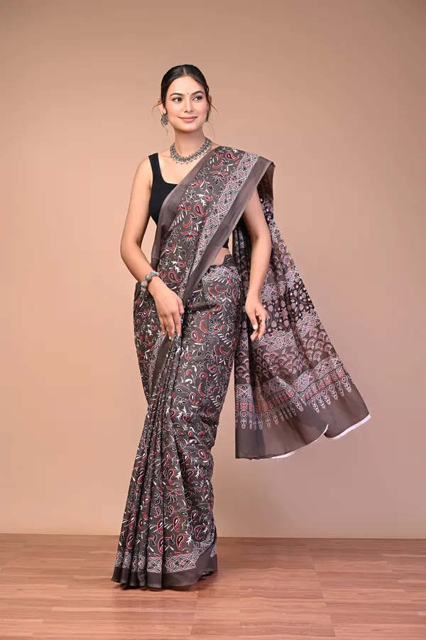Brown_Cotton_Mulmul_Ajrakh_Print_Saree_For_Women