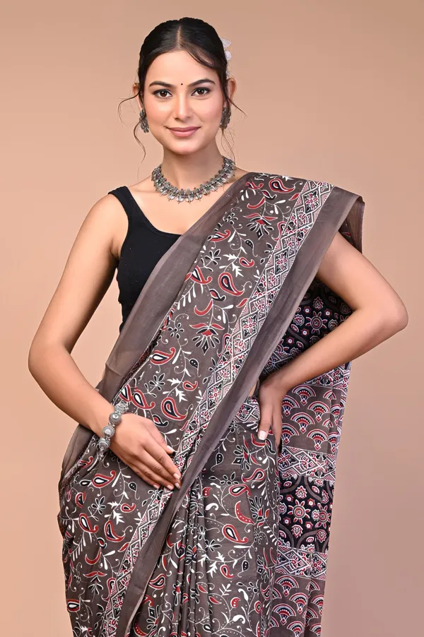 Brown_Cotton_Mulmul_Ajrakh_Print_Saree_For_Women