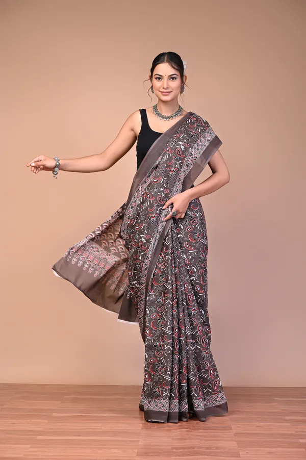 Brown_Cotton_Mulmul_Ajrakh_Print_Saree_For_Women