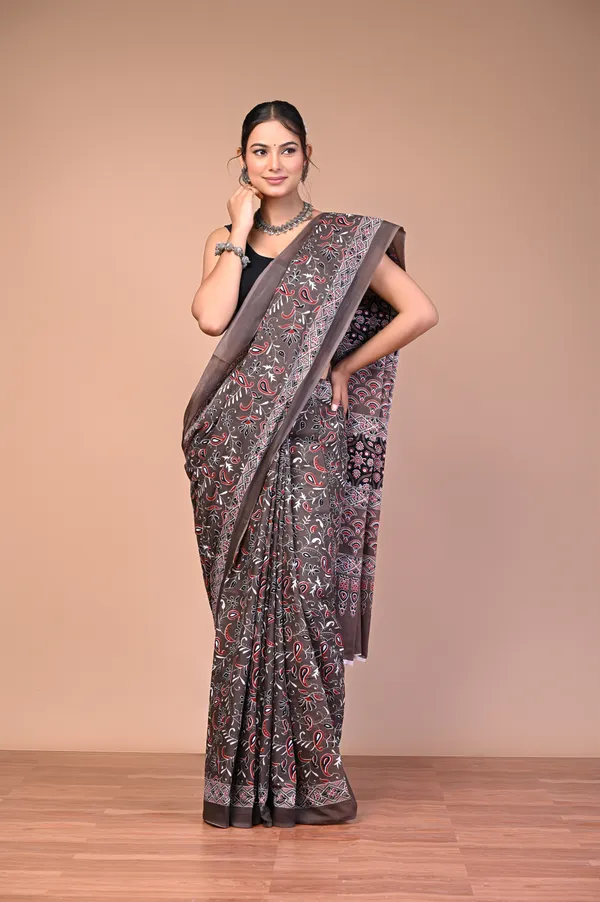 Brown_Cotton_Mulmul_Ajrakh_Print_Saree_For_Women