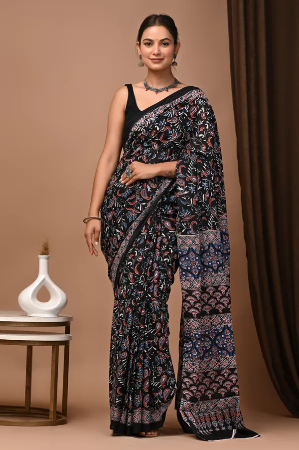 Black_Cotton_Mulmul_Printed_Saree_For_Women