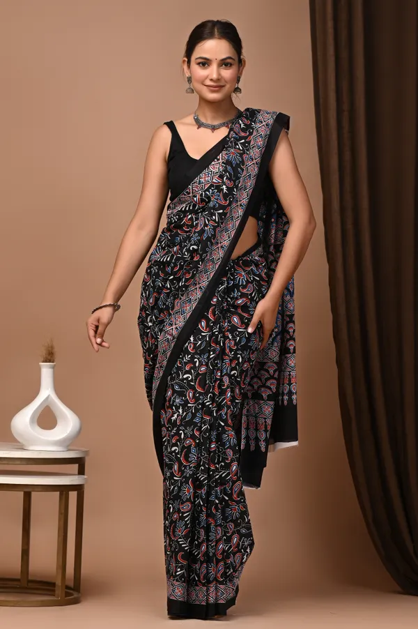Black_Cotton_Mulmul_Printed_Saree_For_Women