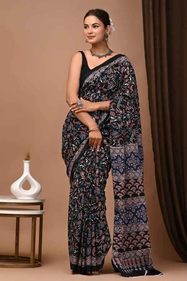 Black_Cotton_Mulmul_Printed_Saree_For_Women