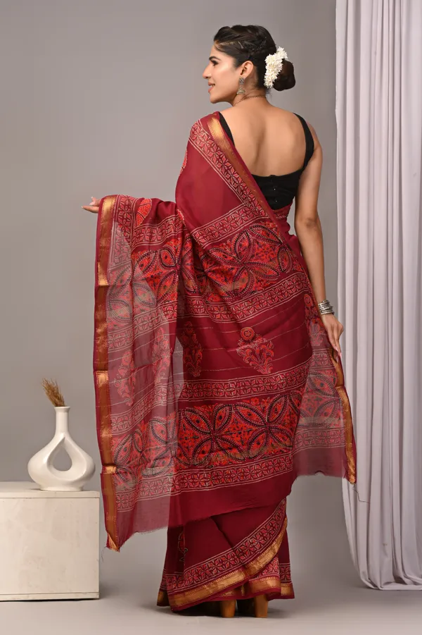 Maroon_Maheshwari_Silk_Kantha_Embroidered_Saree_For_Women