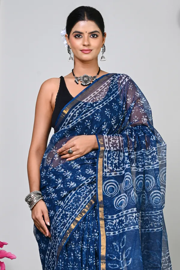 Blue_Kota_Doriya_Hand_Block_Printed_Saree_With_Circular_Motifs_For_Women