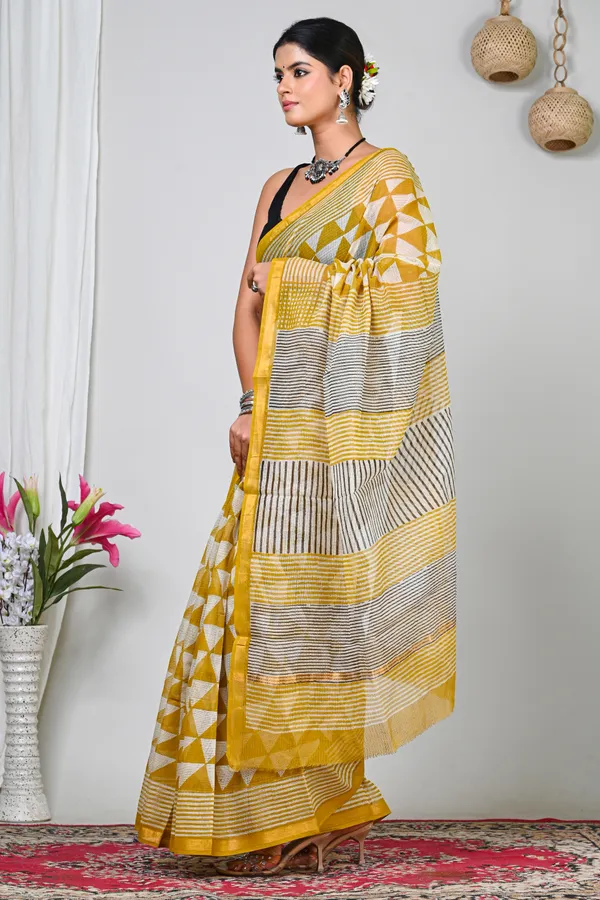Yellow_Kota_Doriya_Geometric_Print_Saree_For_Women
