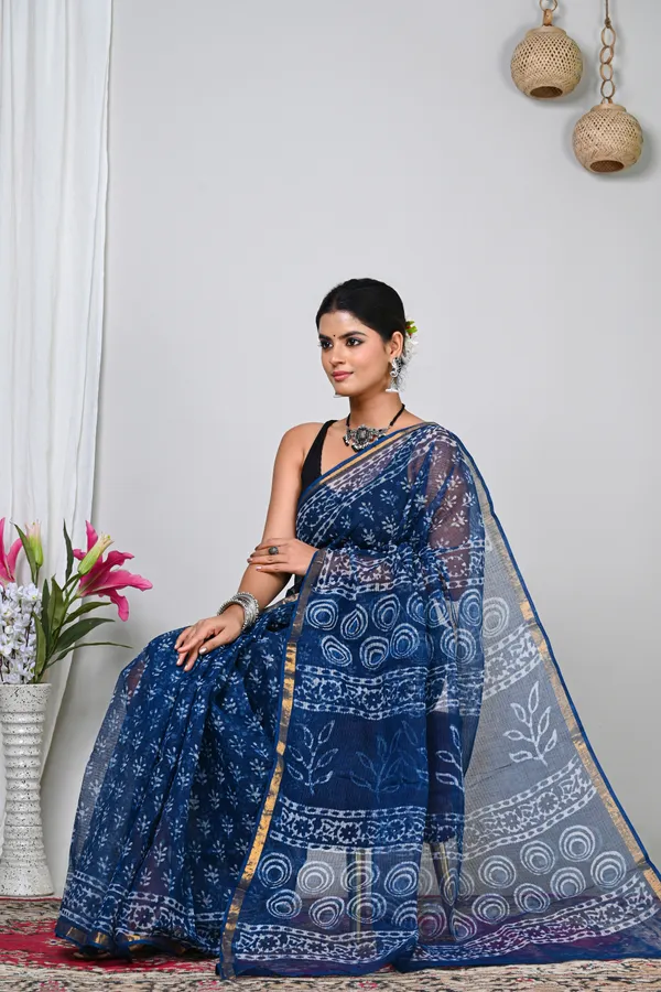 Blue_Kota_Doriya_Hand_Block_Printed_Saree_With_Circular_Motifs_For_Women