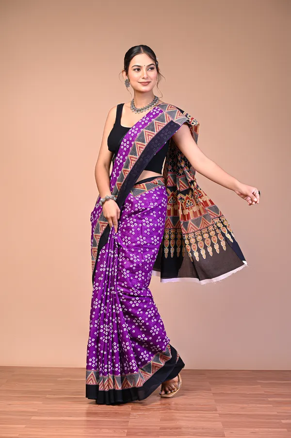 Purple_Cotton_Mulmul_Bandhani_Printed_Saree_For_Women