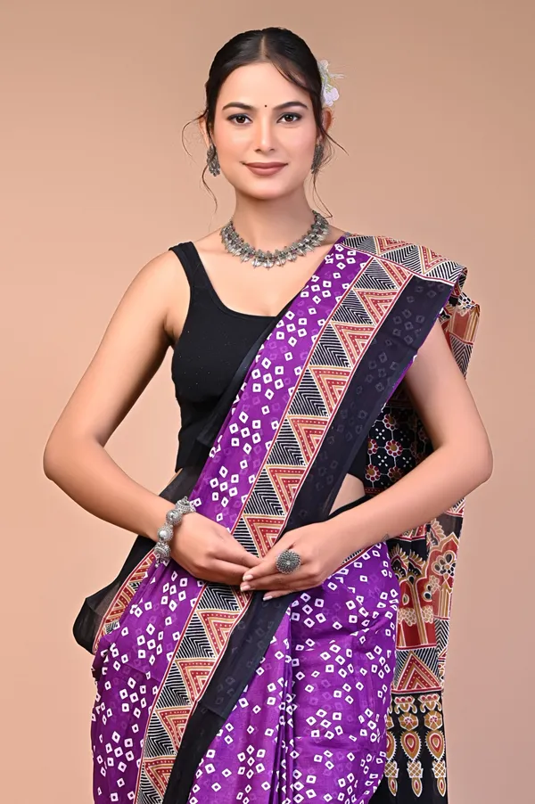 Purple_Cotton_Mulmul_Bandhani_Printed_Saree_For_Women