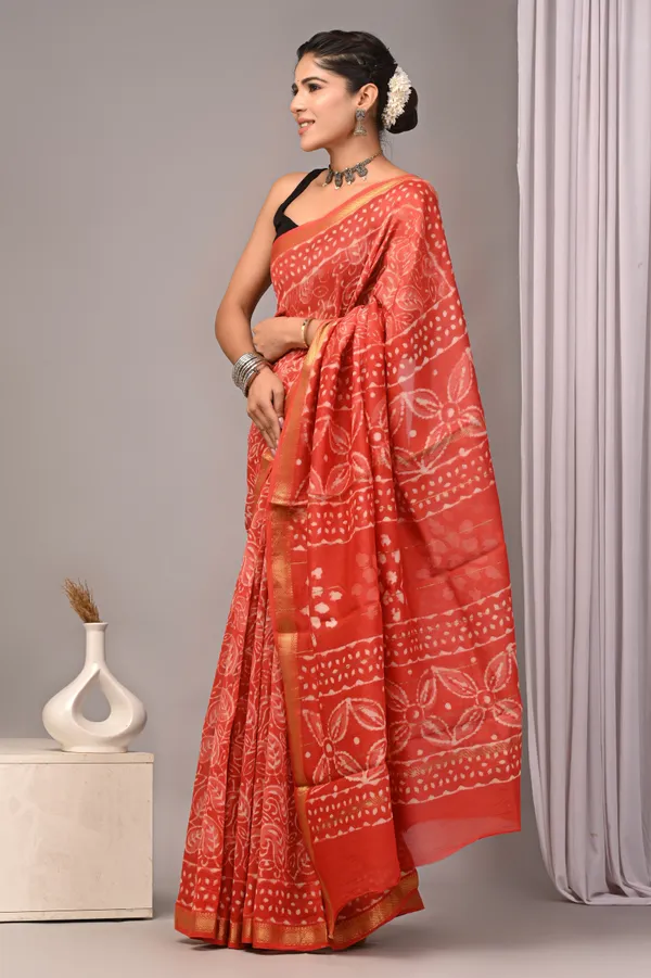 Red_Maheshwari_Silk_Bandhani_Print_Saree_For_Women
