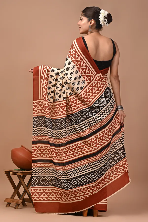 Beige_Cotton_Mulmul_Block_Printed_Saree_For_Women