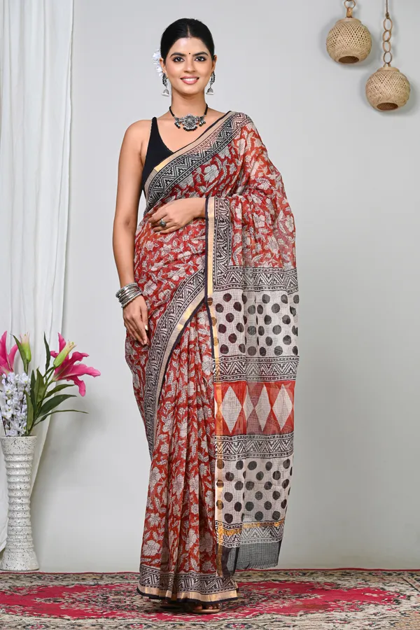 Red_Kota_Doriya_Floral_Print_Saree_For_Women