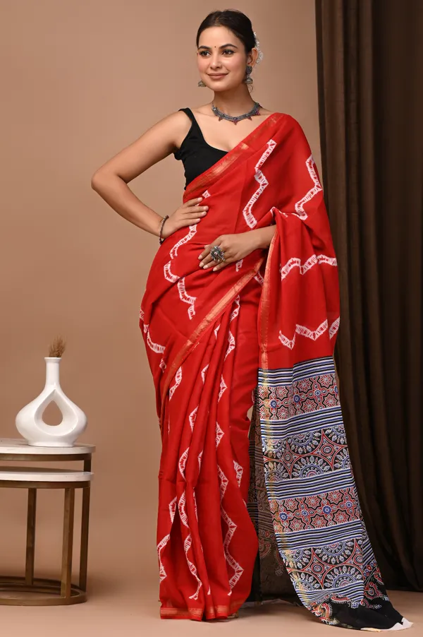 Red_Zari_Cotton_Handloom_Chanderi_Silk_Saree_For_Women