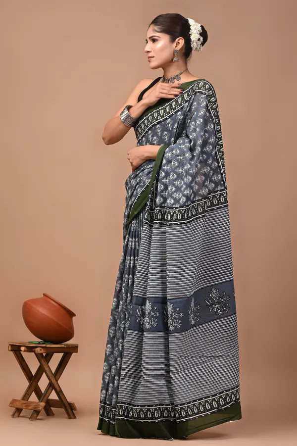 Grey_Cotton_Mulmul_Hand_Block_Printed_Saree_For_Women