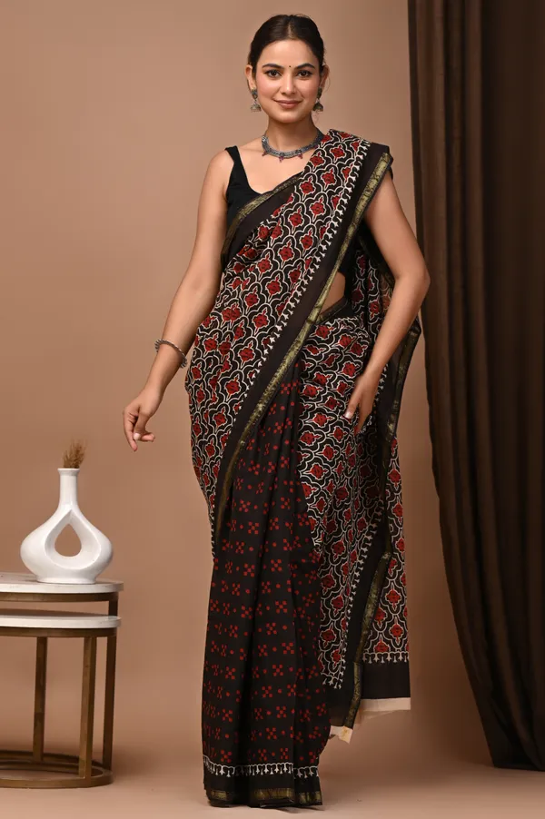 Black_Zari_Cotton_Ajrakh_Print_Saree_For_Women